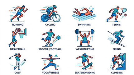 Fototapeta premium Collection of Diverse Sports Icons Representing Various Athletic Activities.