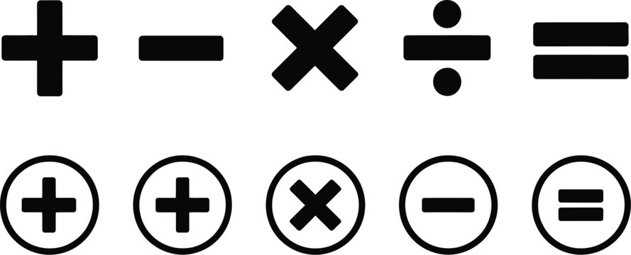 Math symbol icon set plus minus multiply divide equal vector illustration