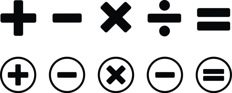 Math symbol icon set plus minus multiply divide equal vector illustration
