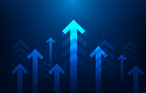 business arrow up growth achievement aiming to success blue background. arrow process increase. vector illustration fantastic technology.