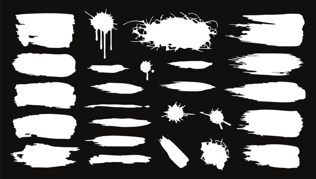 ink splashes. Black inked splatter dirt stain splattered spray splash with drops blots isolated. Ink splashes