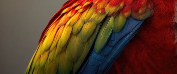 Obraz premium Bright feathers of a tropical Macaw bird highlighting detailed textures and natural brilliance