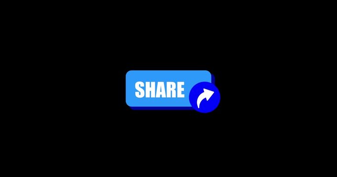 Share button share text reveal animation. Flat design social media share button icon with circle loop animation on a transparent background
