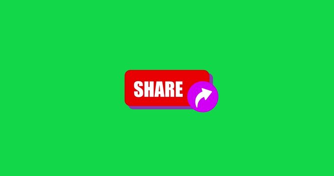 Share button share text reveal animation. Flat design social media share button icon with circle loop animation on a transparent background