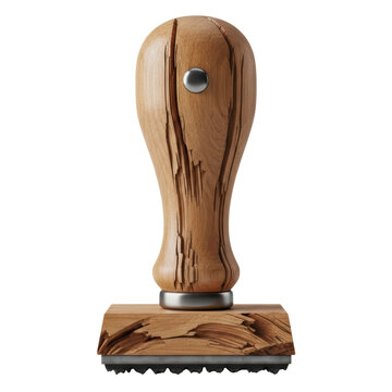 Vintage cracked wooden handle rubber stamp cutout on transparent background
