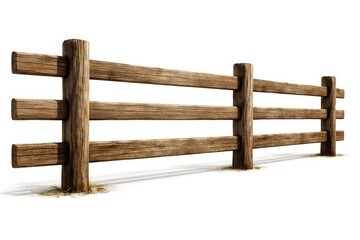 Naklejka premium Wooden ranch fence isolated on bright white background showcasing texture