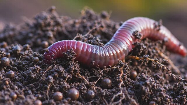 Earthworm Emerging From Damp Soil Macro