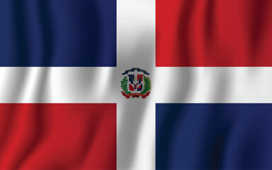 Fototapeta premium Dominican Republic flag waving realistically with national coat of arms and colors