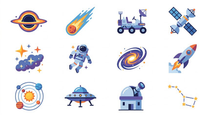 Collection of Space Exploration and Celestial Objects Icons. © andi