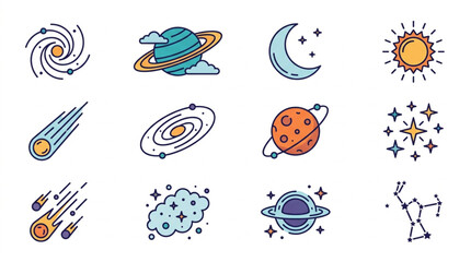 Collection of Space and Celestial Body Icons. © andi