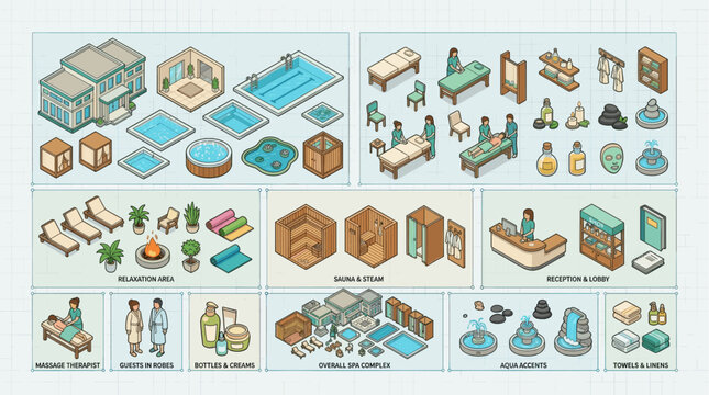 Spa Wellness Center and Relaxation Objects Isometric Vector Illustration