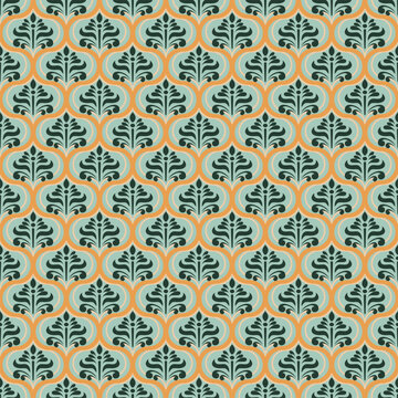 Elegant Ogee Seamless Pattern - Vintage Moroccan Trellis Damask Ornament in Sage Green and Mustard. An elegant vector seamless pattern featuring a classic Ogee trellis structure. 
