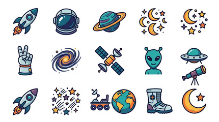 Collection of space exploration and alien icons. © andi