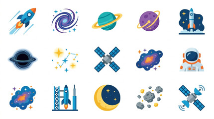 Collection of Space Exploration and Celestial Body Icons. © andi