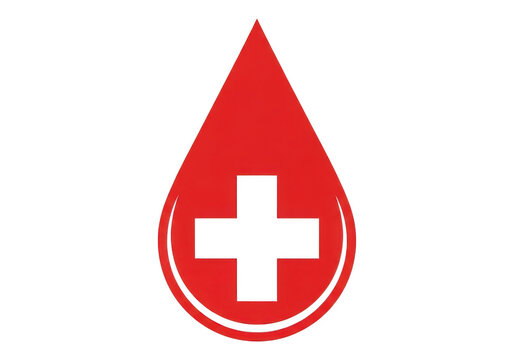 Red cross symbol inside a red drop shape on a white background. isolated on transparent background