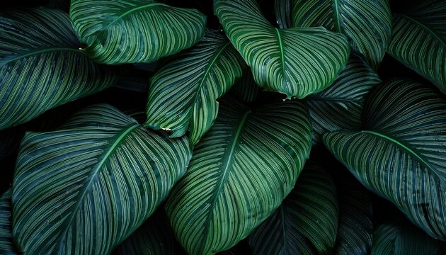 closeup nature view of tropical leaves background dark nature concept