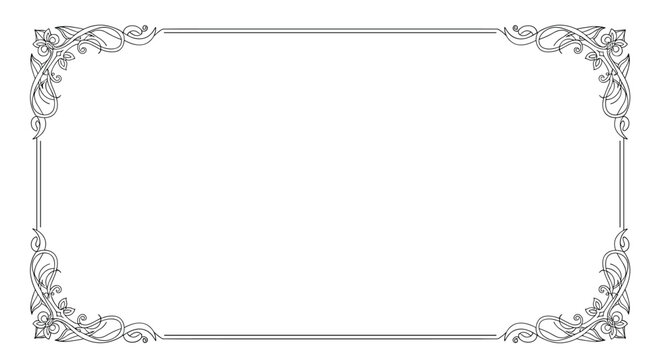 Elegant rectangular frame with delicate floral and vine motifs in a classic black and white line art style.