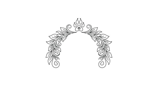 Decorative leafy arch design with a paw print symbol at the top for pet related branding or signage.