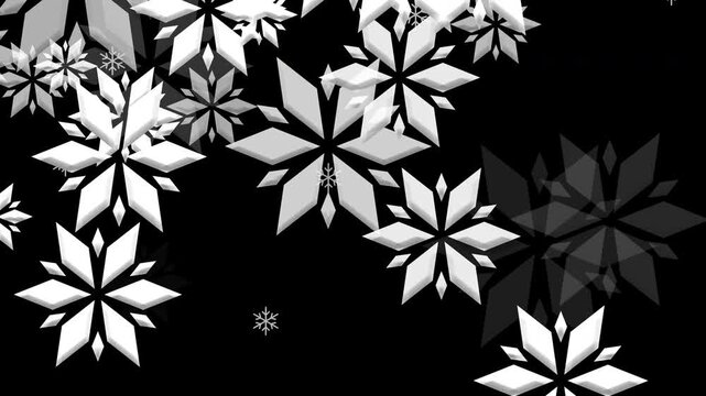 タイプ1 クリスマス 雪の結晶02 ベベル 下降 大大小 パターン01 白色 ループ （透過背景）