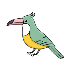 Obraz premium Cute cartoon toucan with large colorful beak and green body on white background