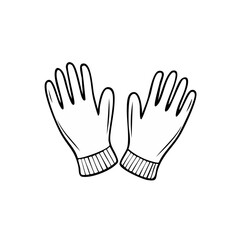 Obraz premium Pair of simple line drawing cartoon gloves on white background