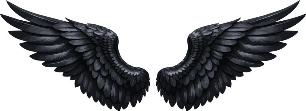 Isolated on realistic Black angel wings vector art on white background