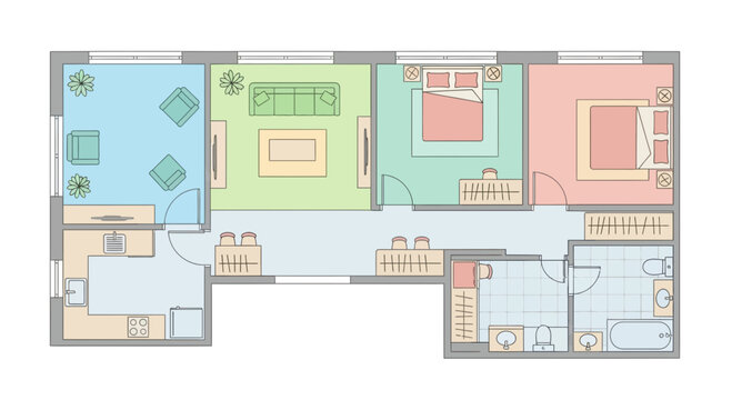 Detailed Floor Plan of a Modern Residential Apartment Layout.