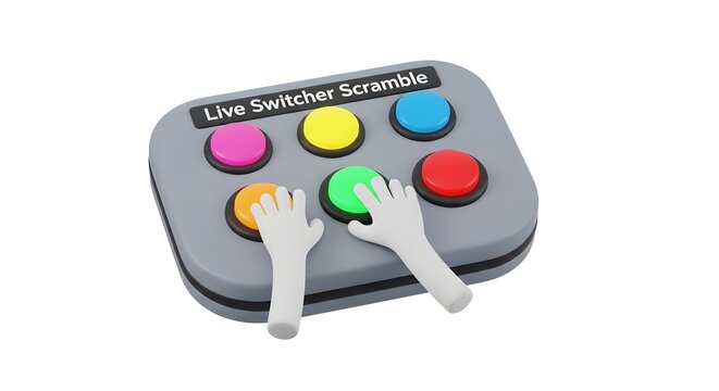 Hands pressing colorful buttons on a game control panel