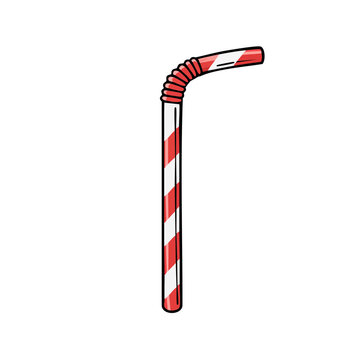 Red and white striped flexible drinking straw with a bendable joint