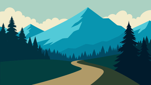 Nature Hiking Trail Mountain Forest Adventure Vector Illustration