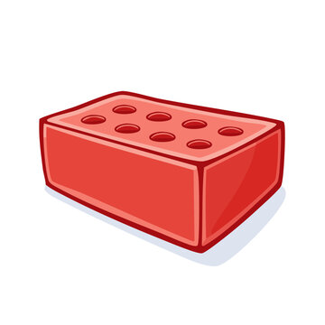 Red Clay Brick with Eight Holes Isolated on White Background