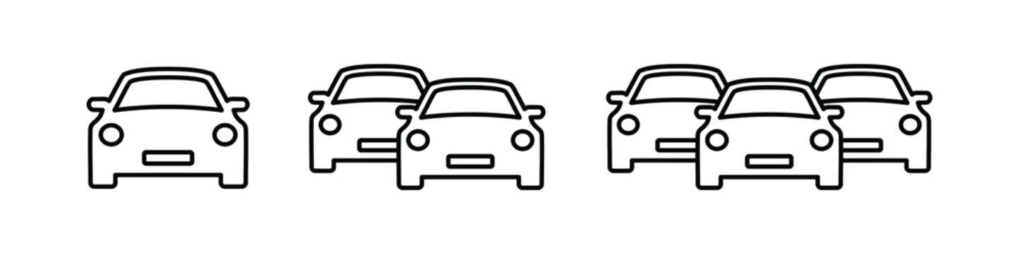 Cars icon set in line style. containing automobile, car, driving, transport, traffic jam isolated on transparent background, vector illustration