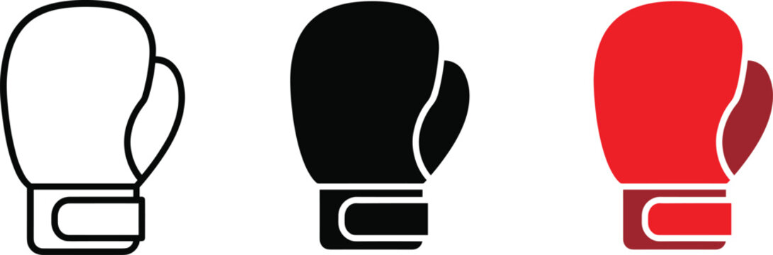 Combat sports boxing glove fitness equipment vector illustration icon set for punch