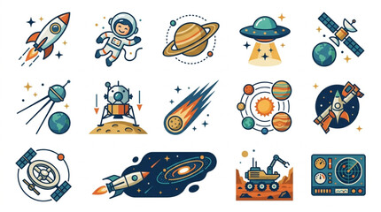 Collection of Space Exploration and Cosmic Objects Illustrations. © Falik