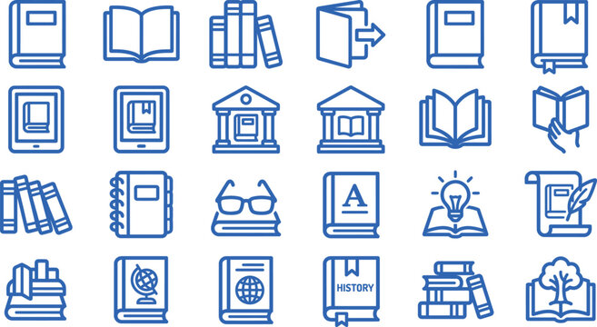 Collection of blue book and education icons