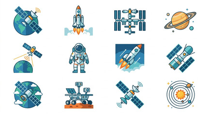 Collection of Space Exploration Icons and Illustrations. © Falik