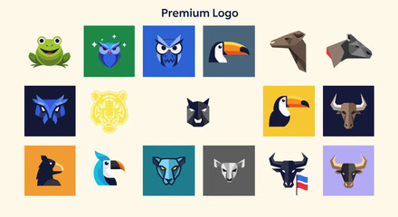 Fototapeta premium Collection of stylized animal logos, modern flat design, premium quality icons