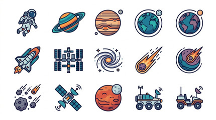 Collection of Space Exploration Icons and Illustrations. © Falik