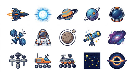 Collection of Space Exploration Icons and Illustrations. © Falik