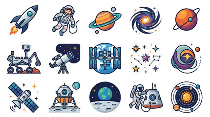 Collection of Space Exploration Icons and Illustrations. © Falik