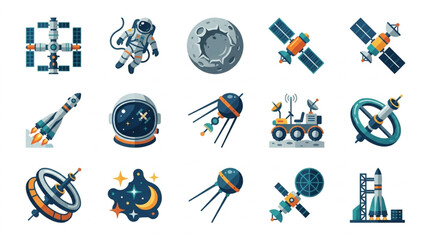 Collection of Space Exploration Icons and Illustrations. © Falik
