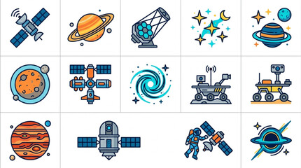 Collection of Space Exploration Icons and Illustrations. © Falik