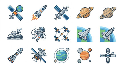 Collection of Space Exploration Icons and Illustrations. © Falik