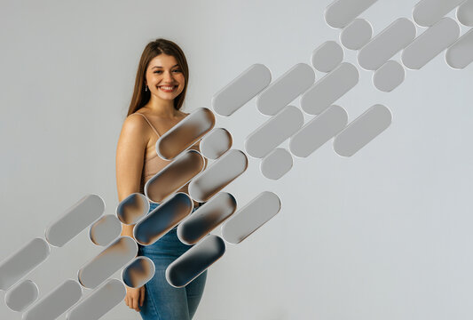 Capsule fashion portrait with 3D glass capsule pattern
