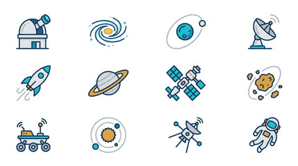 Collection of Space Exploration Icons and Symbols. © Falik