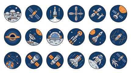 Collection of Space Exploration Icons and Symbols. © Falik