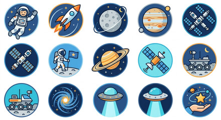 Collection of Space Exploration Icons and Symbols. © Falik