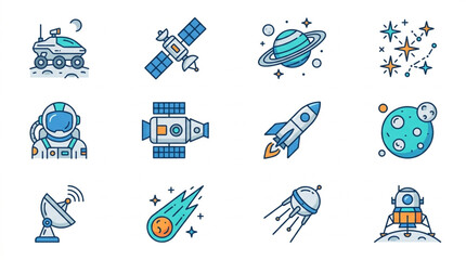 Collection of Space Exploration Icons and Symbols. © Falik