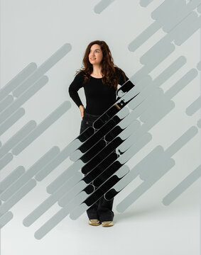3D diagonal glass fashion portrait with abstract slats