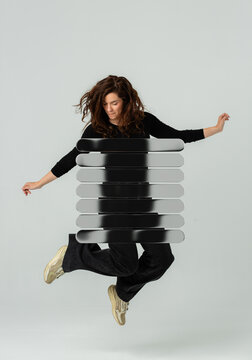 3D horizontal glass motion with jumping woman 